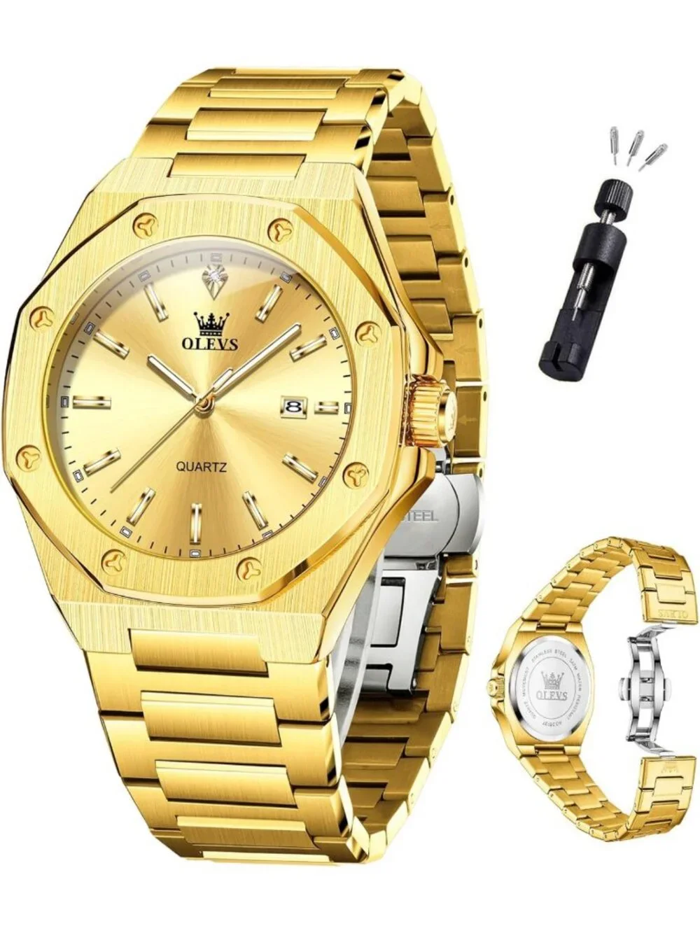 Stylish Octagonal Luxury Men's Watch - Stainless Steel, Quartz, Luminous, Large